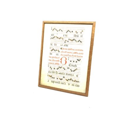 Illuminated Musical manuscript on two vellum leaves illustrated in black and red in double sided frame 50cm x 38cm - Conditio