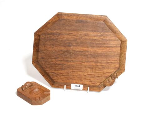 A Robert Mouseman Thompson oak breadboard and ashtray (2)