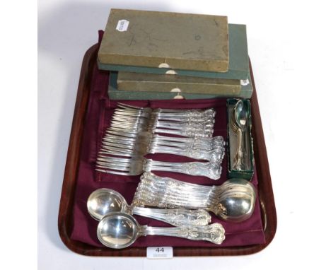 A part service of silver  King's pattern flatware, Walker &amp; Hall, Sheffield 1956/57, comprising: 12 soup spoons; 6 table 