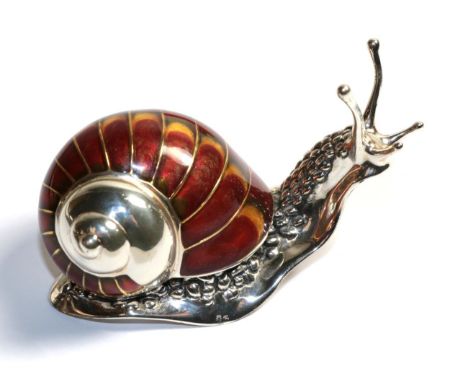 A Saturno silver and enamel snail, stamped 925, 8cm length