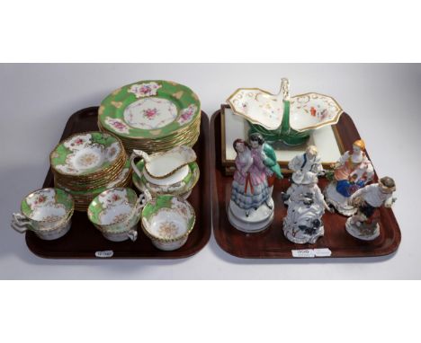 A Coalport green and gilt part tea service comprising six side plates, six cups and saucers, milk jug, sugar bowl; twelve Bis