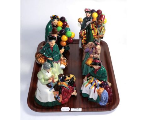 Royal Doulton figurines including ''The Old Balloon Seller'' HN1315; ''The Balloon Man'' HN1954; ''Carpet Seller'' HN1464; ''