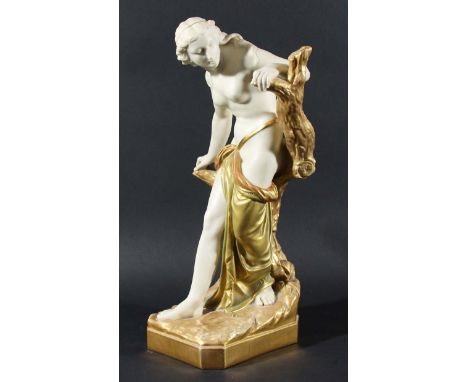 THE BATHER SURPRISED, a Royal Worcester figure after Sir Thomas Brock, model number 486, date code for 1924, with shot enamel