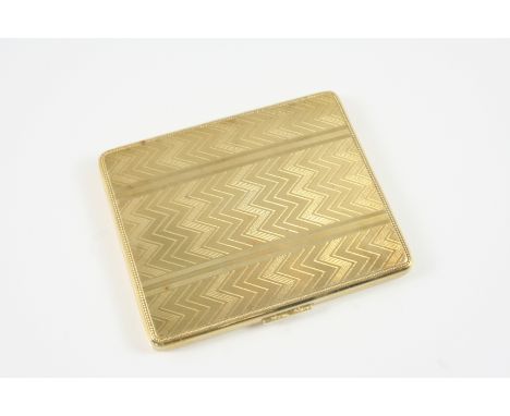 A 14CT. GOLD CIGARETTE CASE both cases with engine turned decoration, 8 x 7cm., 93 grams. With case by Boyes, Bassett &amp; C