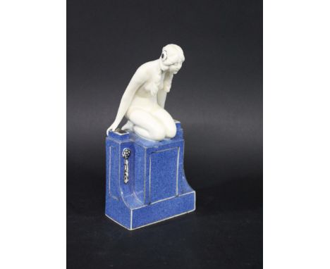 ROYAL WORCESTER ART DECO FIGURE - NAIAD an unusual Royal Worcester figure, Model No RW2698 Naiad (on plinth), the white figur