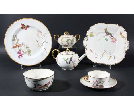 WEDGWOOD CREAMWARE TEA SERVICE, later 19th century, pattern 756, printed and painted with exotic birds, butterflies and plant