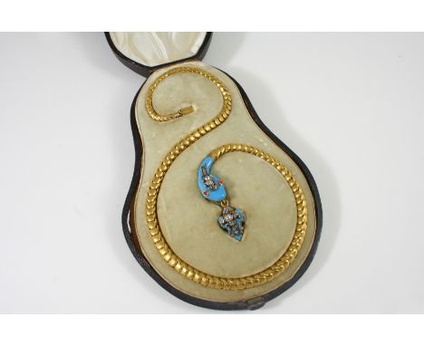 A VICTORIAN GOLD, ENAMEL AND DIAMOND SNAKE NECKLACE the turquoise enamel head is mounted with rose-cut and old-cut diamonds, 