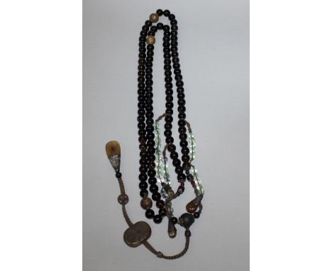 AN ELABORATE CHINESE BEADED COURT NECKLACE, together with a lacquered wood box and cover, the necklace composed of glass sphe