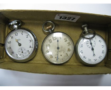 An Openface Pocketwatch, the engine turned dial with Arabic numerals, within engine turned case; together with a Smiths Empir