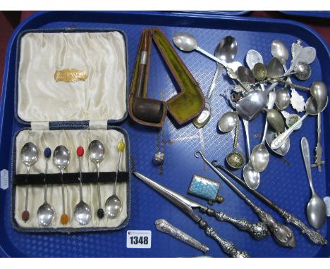 A Pair of Hallmarked Silver Handled Glove Stretchers, a button hook, a gentleman's pipe in a case, a Chester hallmarked silve