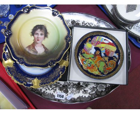 French Hand Painted Cherub Plate, 21.5cm diameter, Bavarian lady portrait plate, Bjorn Wiinblad plate, palissy meat plate.