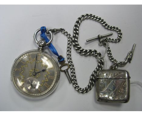 A Decorative Hallmarked Silver Cased Openface Pocketwatch, the engine turned dial with gilt highlights, italic Roman numerals