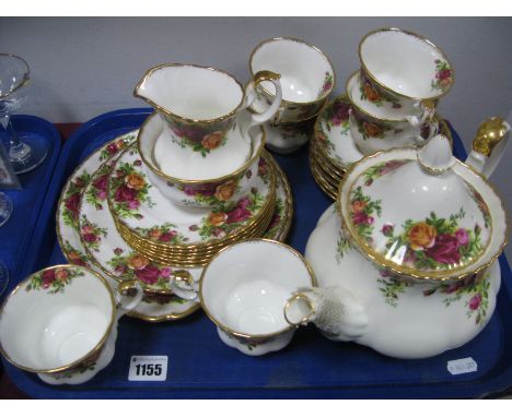 Old Country Roses Tea Service, tea pot, cream jug, sugar bowl, cups, saucers (twenty three pieces) etc:- One Tray 