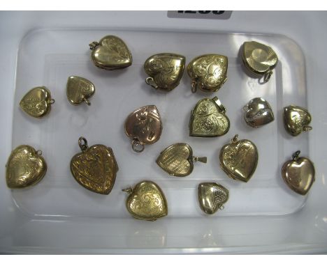 A Collection of Assorted Heart Shape Locket Pendants, including engine turned and engraved.