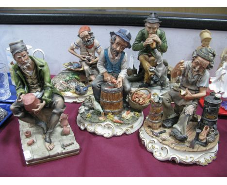 Five Capodimonte Models of Cobblers, Tramp with a Dog, Pot Mender, Corn Peeler etc by Ermete &amp; Defendi. (5)