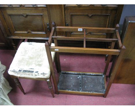 A XIX Century Mahogany Stool, with turned legs; early to mid XX Century mahogany stick stand. (2)