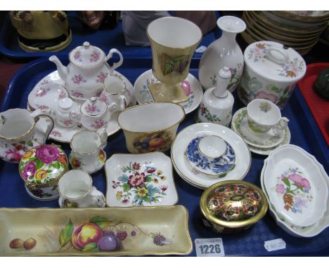 Royal Crown Derby Old Imari Trinket Box, miniature tea service, Wedgwood ("Meadow Sweet" pattern) vase etc:- One Tray