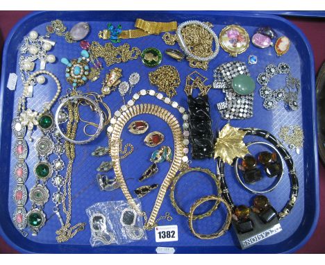 Vintage and Later Costume Jewellery, including Limoges pendant, bangles, Michaela Frey locket, chains, clip earrings, etc:- O