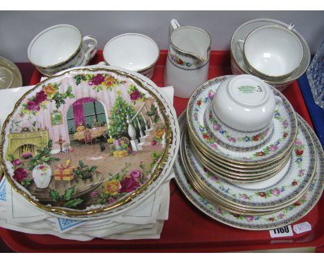 A Grosvenor China Tea Service, Old County Roses Christmas Plate, Royal Doulton Christmas plates etc:- One Tray
