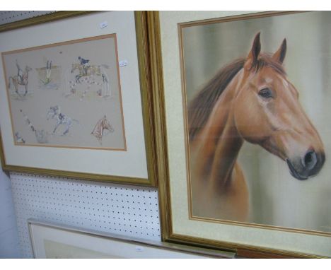 Holloway (Sheffield Artist) head study of a chestnut horse. watercolour and pastel signed lower right 48 x 38cm  an unsigned 