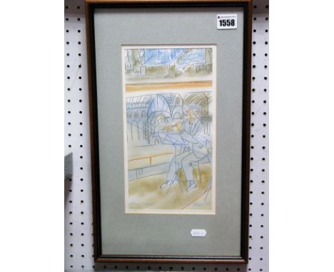 Liz Moon, 'Flute Sketch', chalk and coloured pencil, signed, titled and dated '99, 26.5 x 13.5cm.