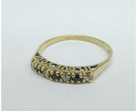 A 9ct gold and seven stone 'I Love You' ring, 1.6g, P