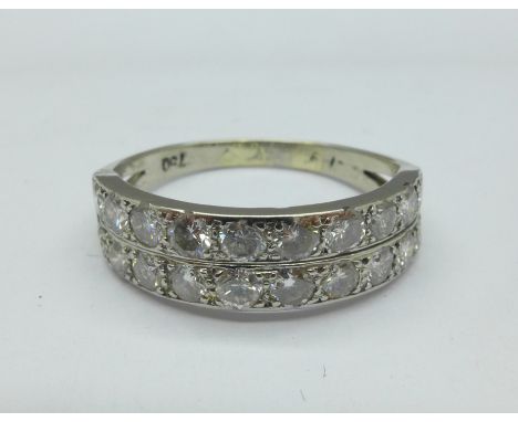 An 18ct white gold double row diamond ring, approximately 1.25 carats, 4.2g, S