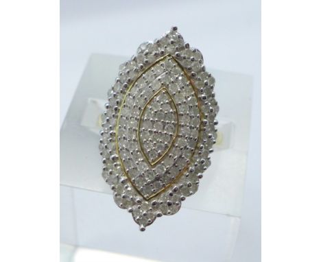 A 9ct gold and diamond cluster ring, 5.9g, O