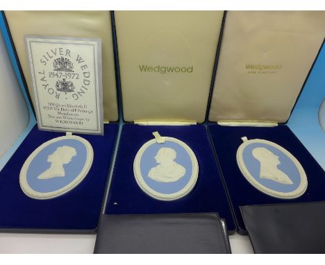 Five Wedgwood Jasperware portrait medallions, all limited editions, one limited to 500 pieces