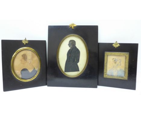 Two 19th Century portrait miniatures and a silhouette