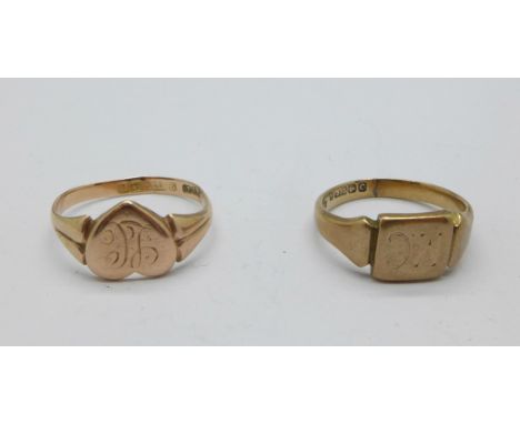 Two 9ct gold rings, 5.6g, K and N