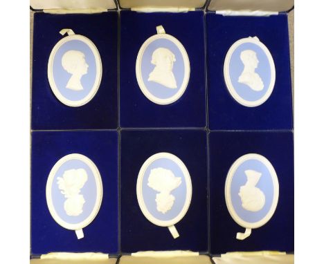 Six Wedgwood Jasperware portrait medallions, all limited editions, including Princess Anne, Princess Margaret and George Stub