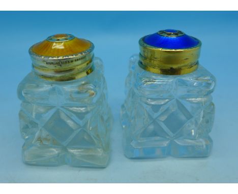 Two Norwegian silver and enamel topped peppers
