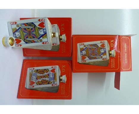 Three Cognac Frapin playing card decanters with contents, boxed, two sealed