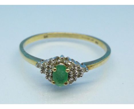 A 9ct gold, emerald and diamond ring, 2.1g, W