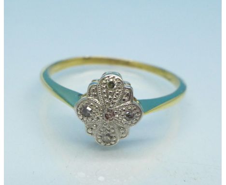 An 18ct gold, platinum set diamond ring, 2.3g, O, marks worn