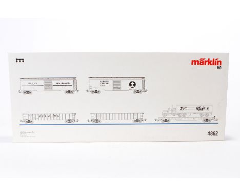 Märklin USA-Güterwagen-Set 4862, S H0, komplett, Alterungs- und Gebrauchsspuren, im leicht besch. OK, Z 2-3