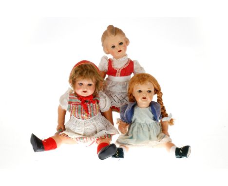 3 Massekopf-Mädchen, u.a. K&amp;W und KSW, Schlafaugen, Massekörper, bespielt, H 55-60 cm, Z 3