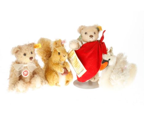 4 Steiff Tiere, Alterungsspuren, Eichhörnchenhöhe 17,5, Z 3