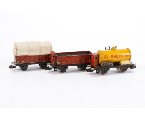 3 Märklin Güterwagen, S H0, Blech, mit Klauenkupplungen, LS, Z 3