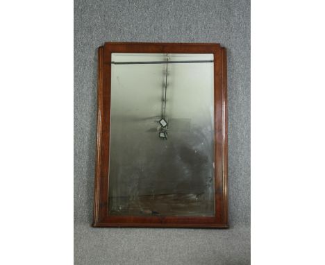 Wall or overmantel mirror, French walnut Art Deco with bevelled plate. H.140 W.99cm. 