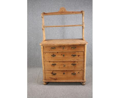 A 19th century pine chest fitted with plate rack. H.162 W.101 D.53cm. 