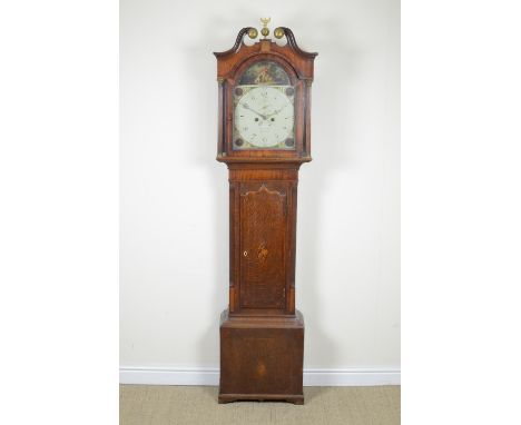 A 19th Century Longcase Clock with painted arched dial inscribed Thos Gadsby, Leicester, 8-day movement in oak case having sh