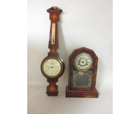 A Sheraton style Barometer and Thermometer inscribed J B Watson, Edinburgh in mahogany case having satinwood classical inlay,