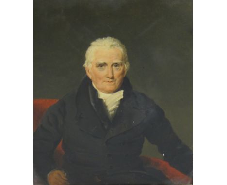 CIRCLE OF THOMAS ARROWSMITH. Portrait of a Gentleman, seated half-length, wearing black costume, oil on panel, 12 x 10 in