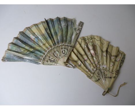 A mother of pearl mounted Fan inscribed G.M.J. Shackleton, the painted leaf signed Prison and a sequin decorated fan with an 