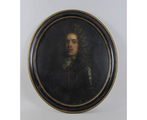 CIRCLE OF JOHN CLOSTERMANN. Portrait of a Gentleman, half-length, wearing armour, oil on canvas, oval, 29 x 24 1/2 in