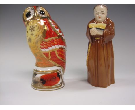 A Royal Worcester Snuffer in the form of a Monk in brown habit and a Royal Crown Derby Snuffer in the form of an Owl, in imar