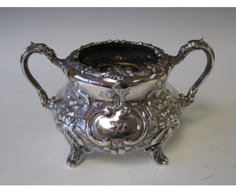 A Victorian silver two handled Sugar Bowl with embossed floral decoration, London 1876