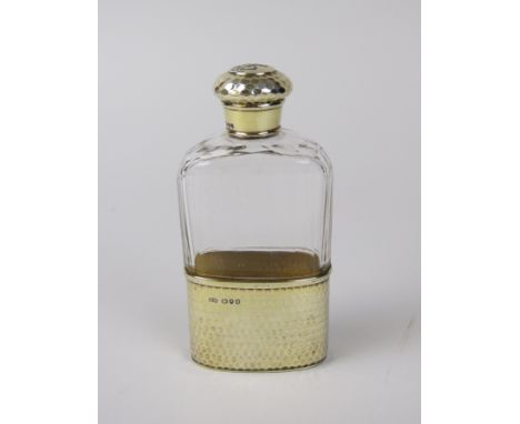 A Victorian glass Hip Flask with silver gilt mounts, London 1891